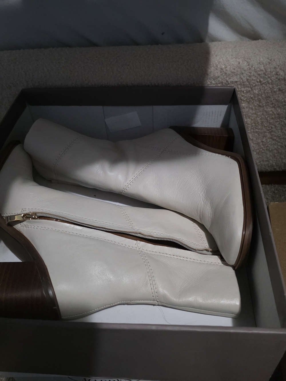 Women’s Cream Mid-Calf Leather Boots - Classic Side-Zip Style